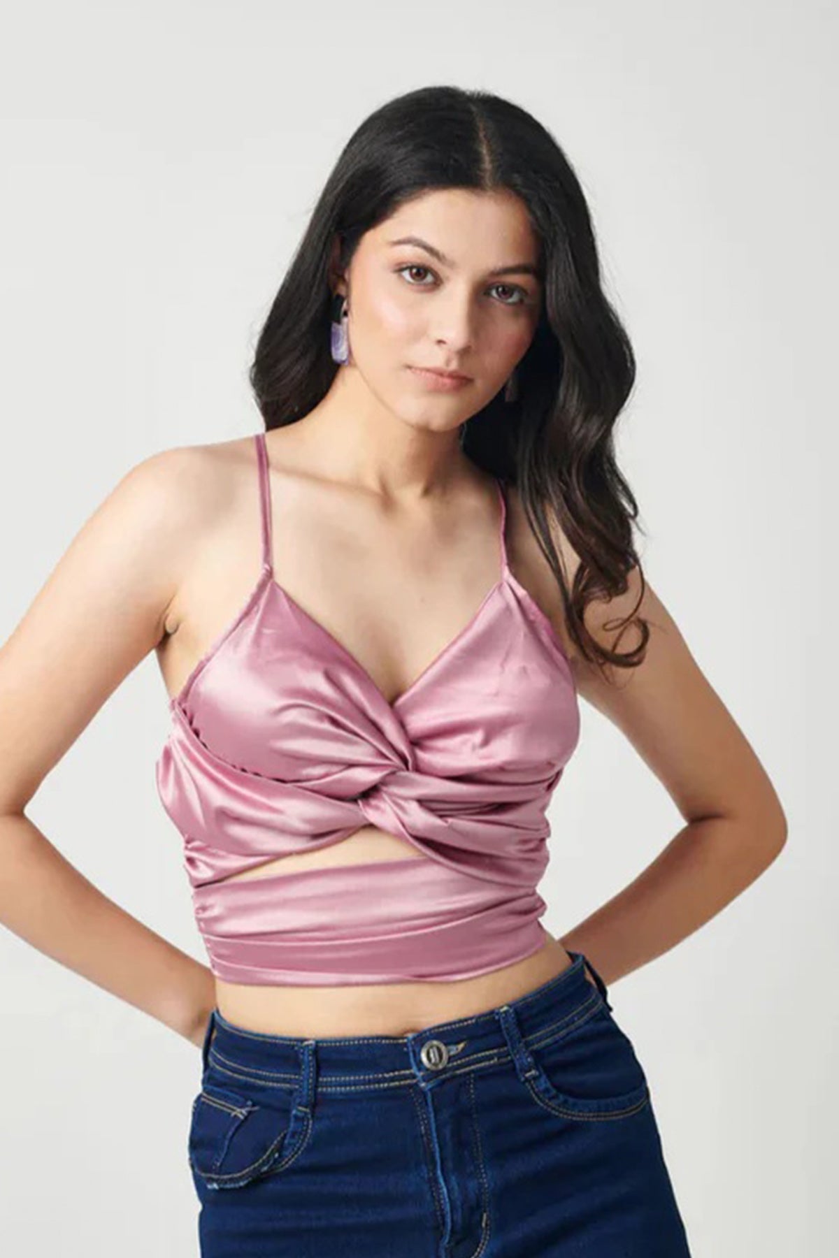 Buy Pink Satin Back Lace Tie Top for women online available at ScrollnShops